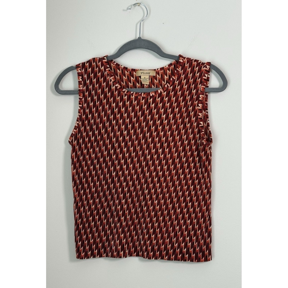 Vintage‎ Plisse Red Patterned Textured Top Y2k 90's Womens Sz M Retro Style